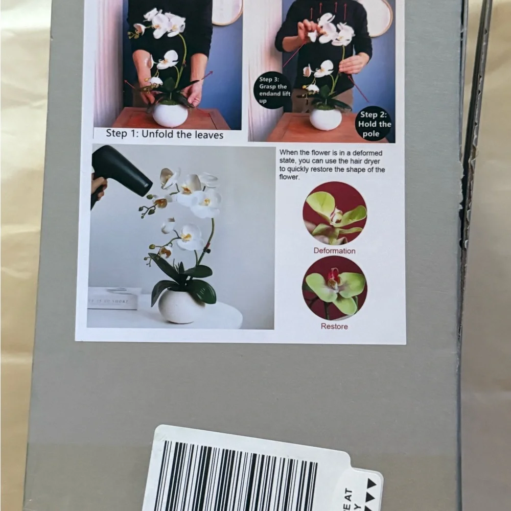 NIB White Faux Orchid In Vase 17